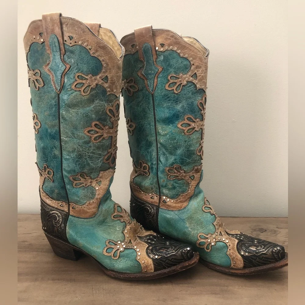 Ferrini Turquoise Cowgirl/Cowboy Boots - Picture 3 of 6